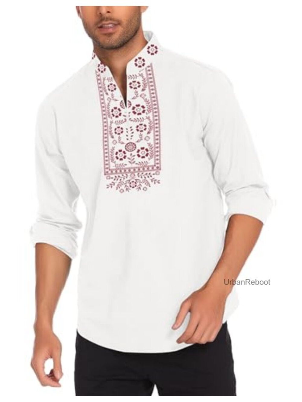 Mens Long Sleeve Cotton Linen Henley Shirt Beach Hippie Tee